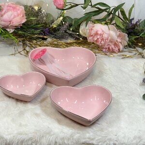 Paris Hilton Stoneware Heart Shaped Gold Trim Serving Bowls Set 3 New Stunning